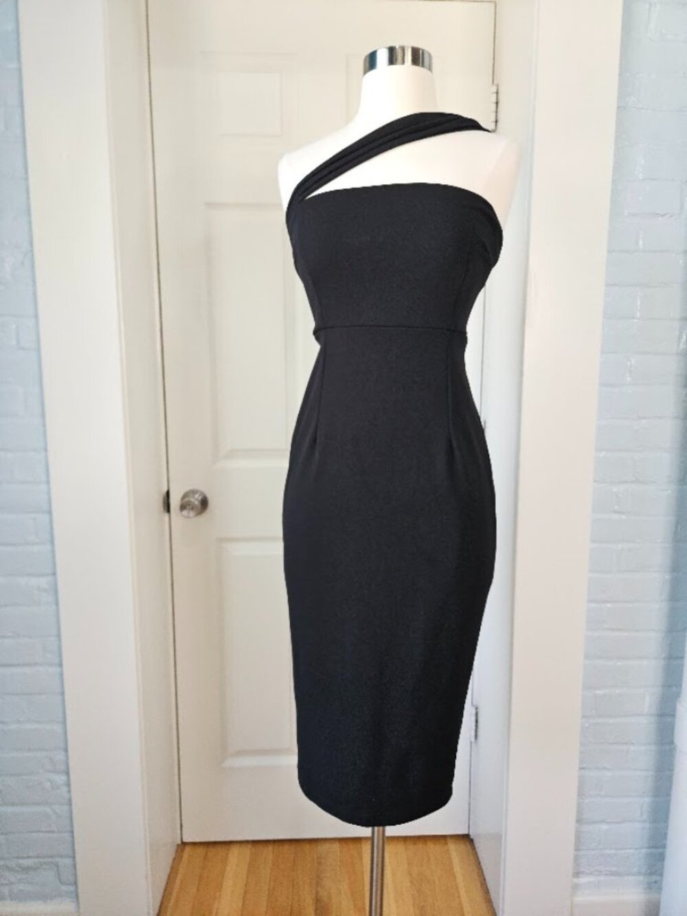 Lulus Little Black Dress Bodycon Crossover One Shoulder Formal midi tight small